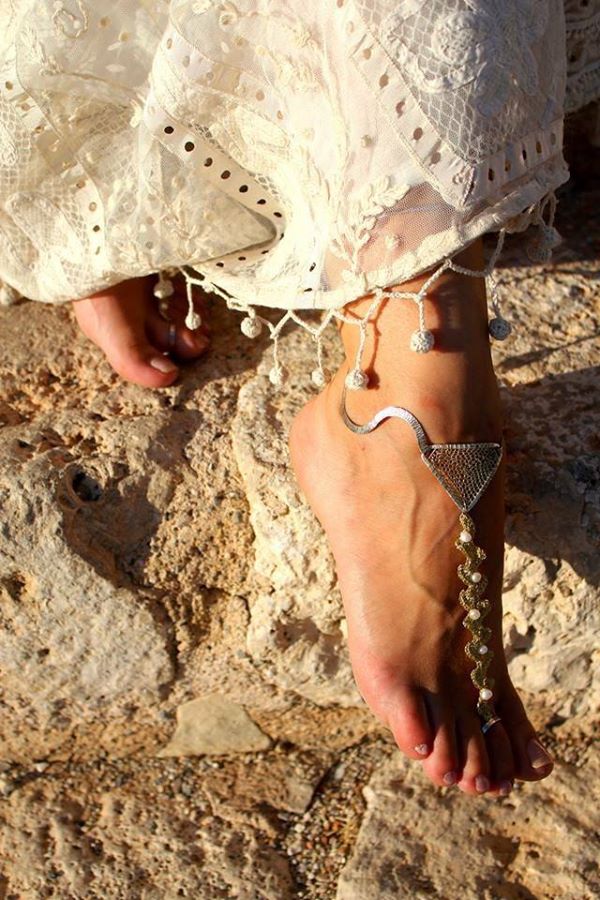 Bridal crochet Barefoot Sandal on Silver 925
