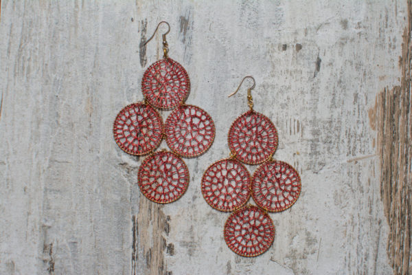 BYZANTINE Earrings Red Crochet on Silver 925