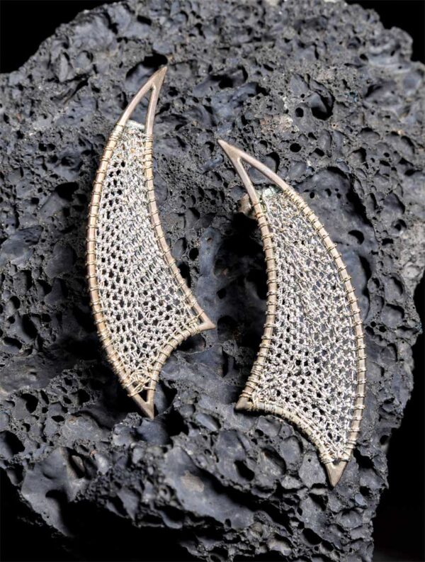 DRAGON WING Earrings Statement earrings in silver, stud earrings unique designer lightweight crochet earrings