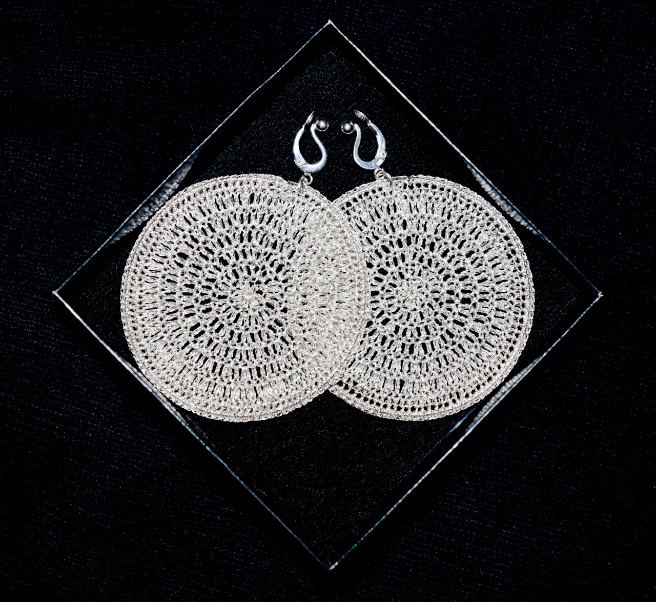 FULL MOON Earrings Crochet on Silver 925