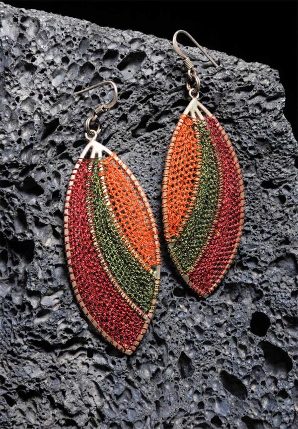 LEAVES Colorful Earrings/ Handmade 925 Sterling Silver Dangle Leaf Earrings Drop Multicolor Crochet Earrings