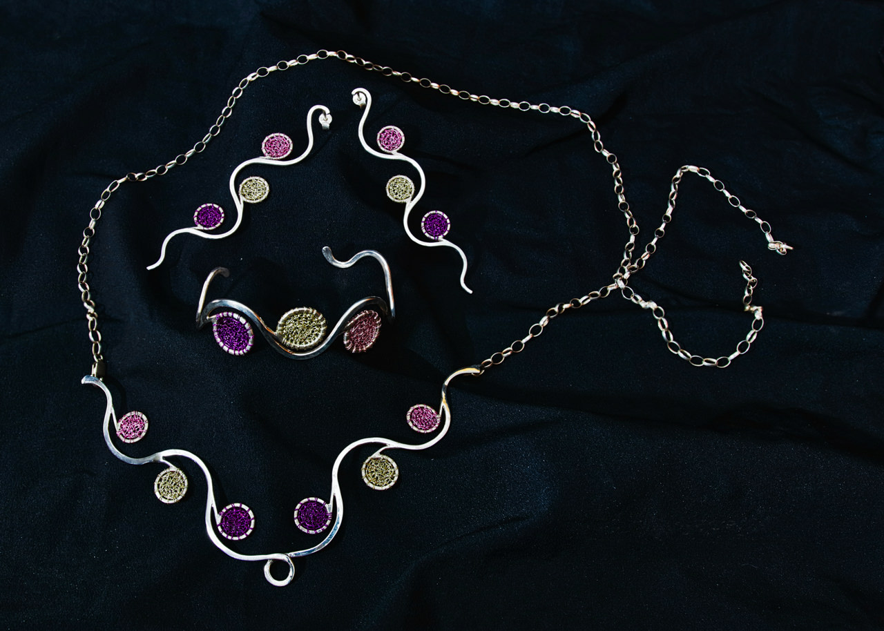 MOONWALK Earrings,, Necklace & Custom Made Open bangle Crochet Handmade Silver bracelet for women with multi color combos.