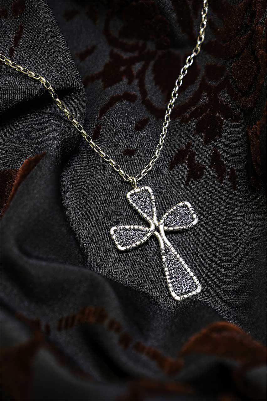 Cross Pendant/ Signature Christianity Religious Symbol, Cross Pendant Necklace Silver 925, Handmade Crochet Cross Necklace Charm