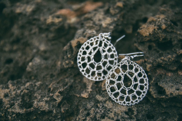 TEARDROP Earrings unique earrings, silver small hoops dangle drop lightweight crochet earrings